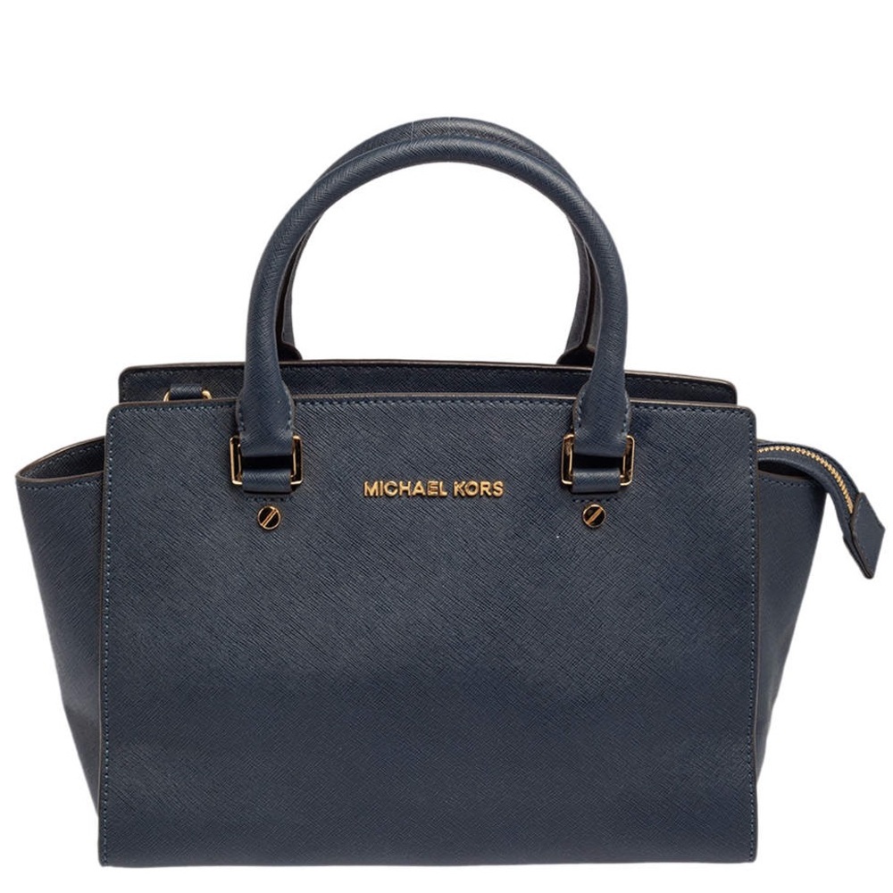 MICHAEL Michael Kors Navy Blue Saffiano Leather Medium Selma Tote